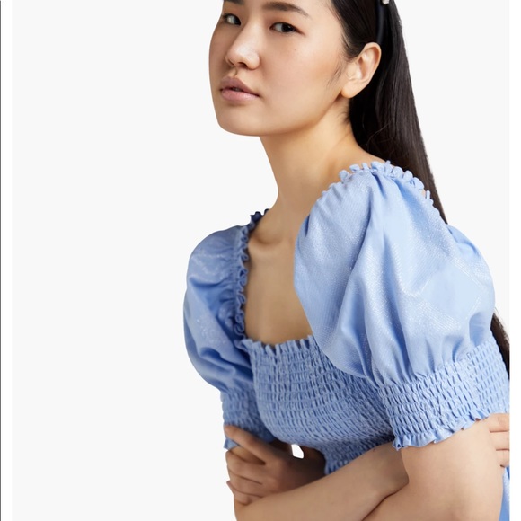 Athena Mini/Short Nap Dress blue shimmer bridal lounge cotton XS 0/2 - Picture 5 of 5